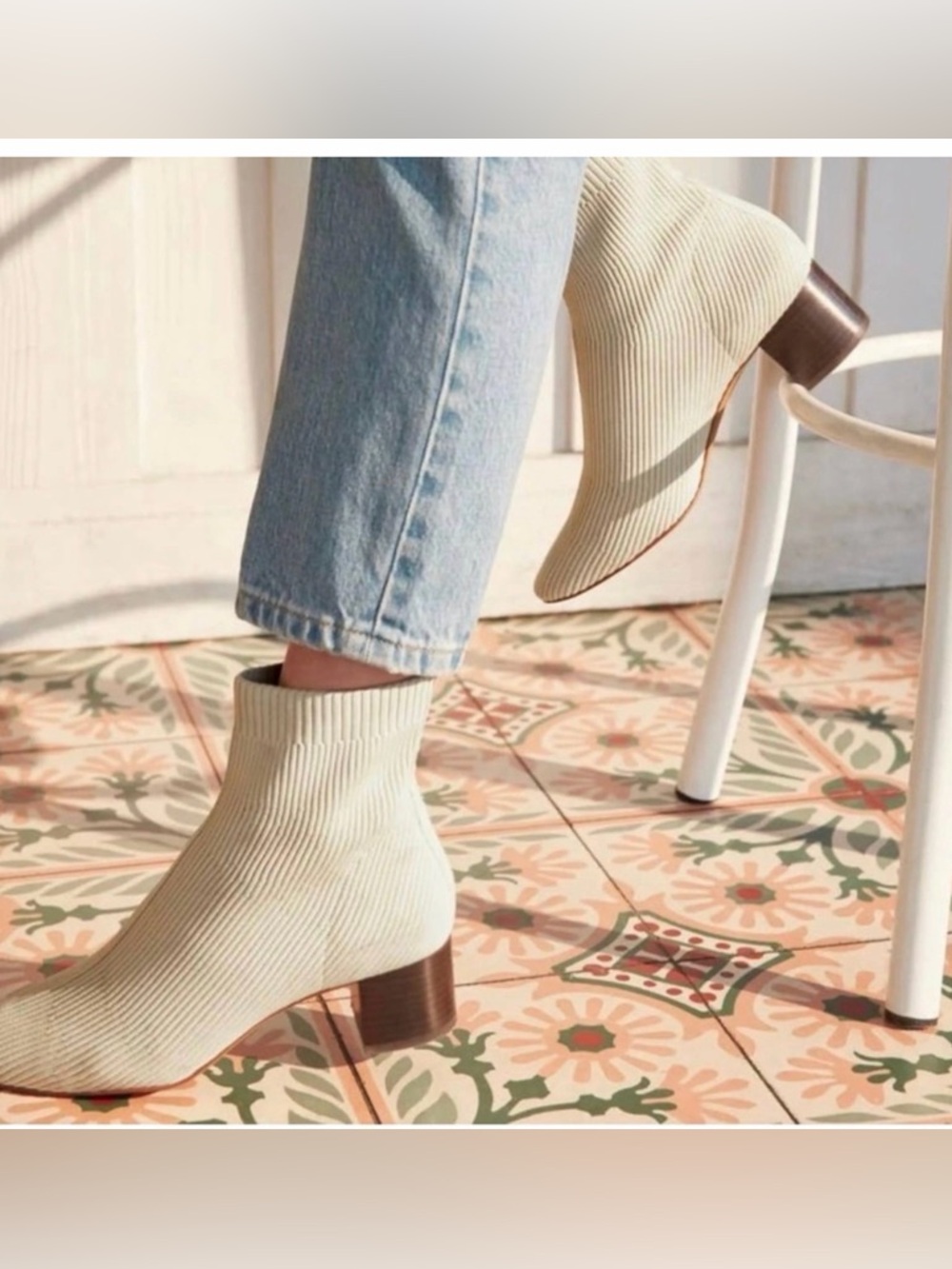 Joie x Revolve Sock Ribbed Knit Ankle Boots in Cream EUC SIZE 7.5